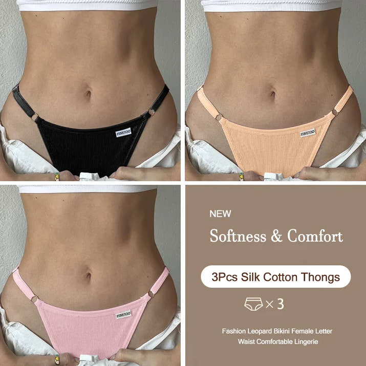 3-Pack Adjustable Cotton Thongs – Low-Waist & Seamless🌸