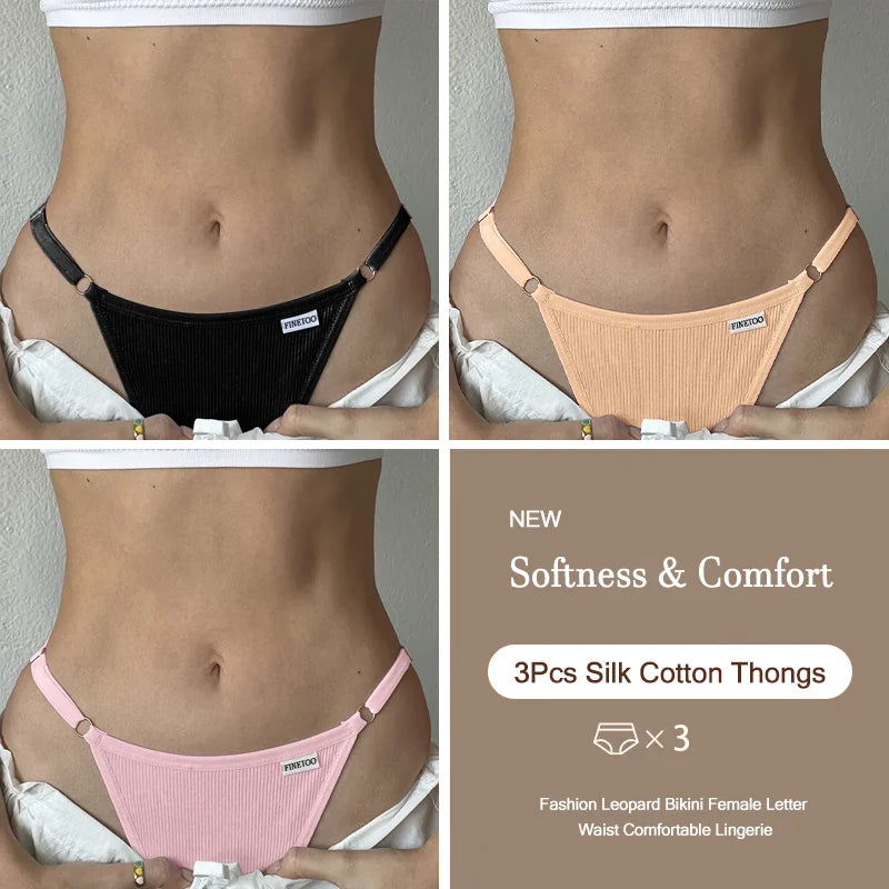 3-Pack Adjustable Cotton Thongs – Low-Waist & Seamless🌸