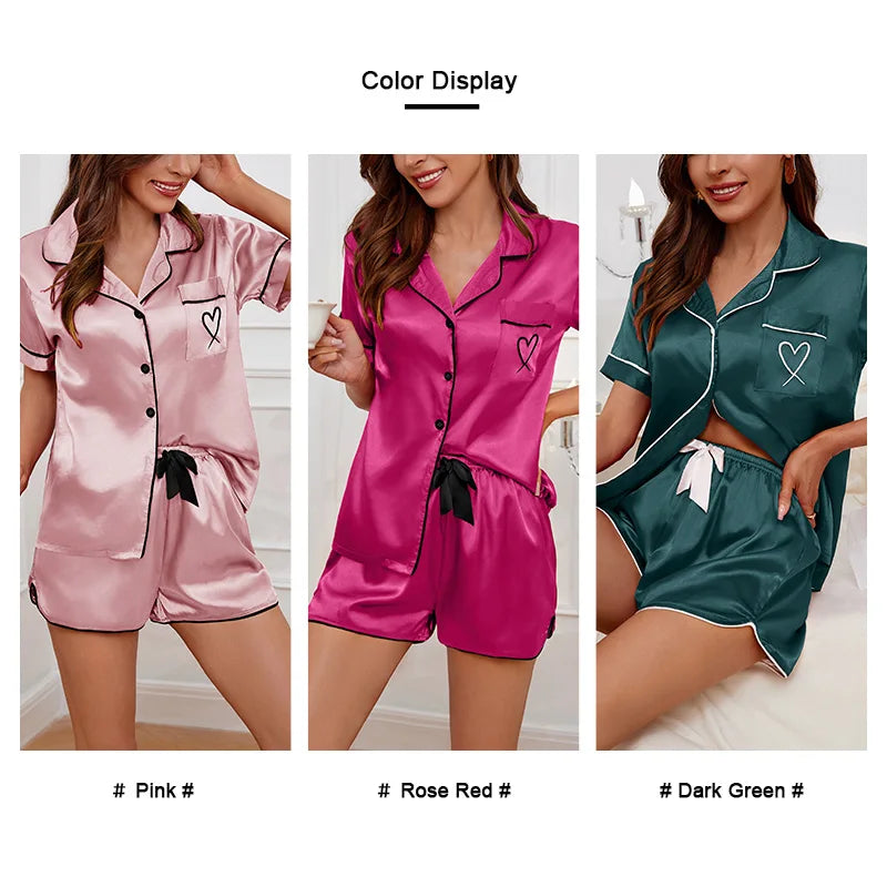 Heart Pocket Pajama Set – Short Sleeve Button Top & Shorts 💤