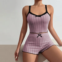 Bow Print Milk Silk Pajama Set 🌸 Suspender Shorts & Top