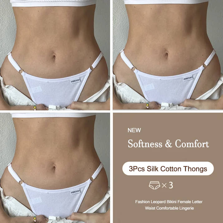 3-Pack Adjustable Cotton Thongs – Low-Waist & Seamless🌸