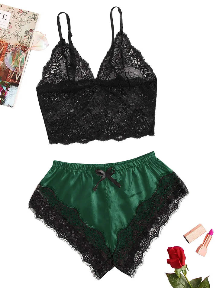 Sexy Lace Pajama Set – Bralette Cami Top & Shorts 🌙
