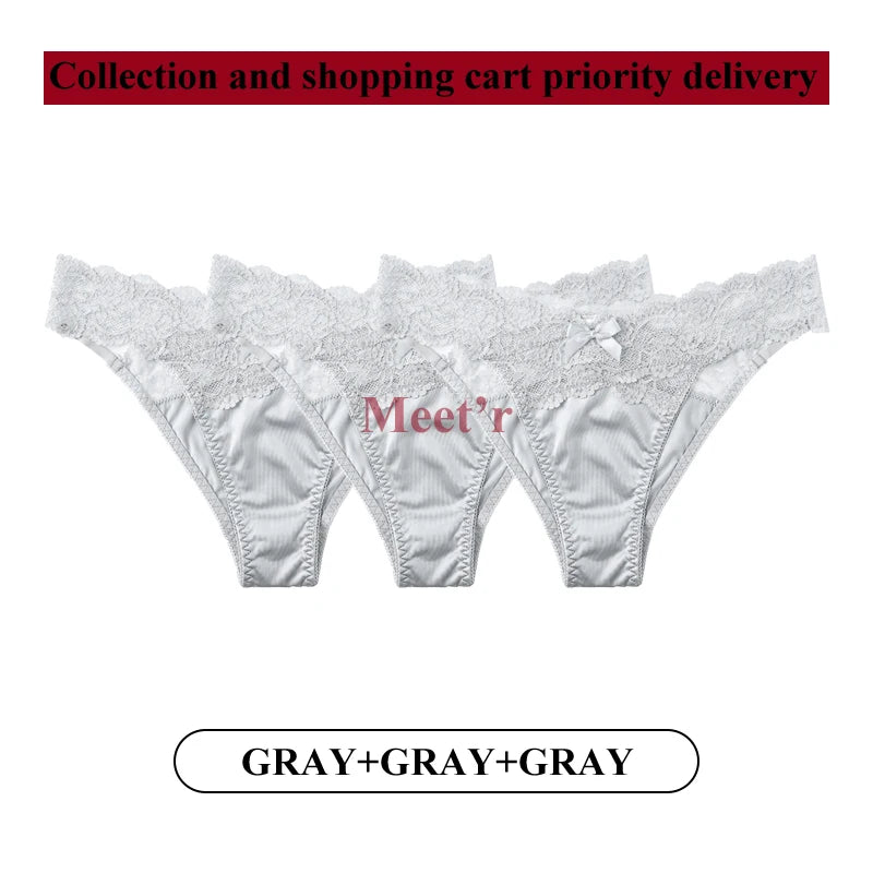 Meet'r 3Pcs Sexy Lace Panties Set 💕 Low-Waist Breathable G-String Briefs