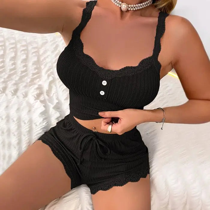 Sexy Summer Pajama Set – Spaghetti Strap Cami Top & Shorts 🌙