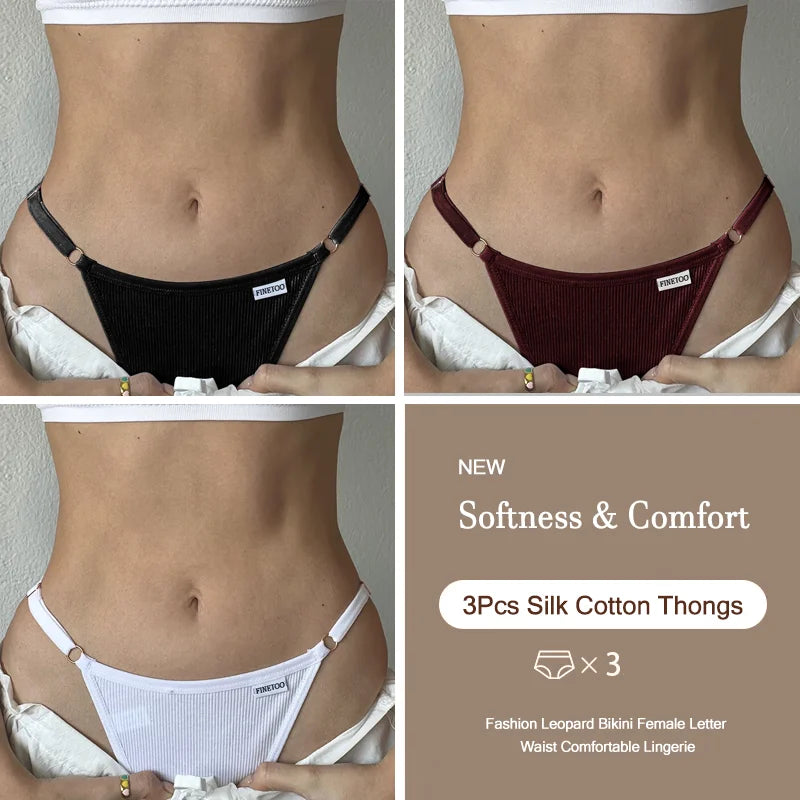3-Pack Adjustable Cotton Thongs – Low-Waist & Seamless🌸