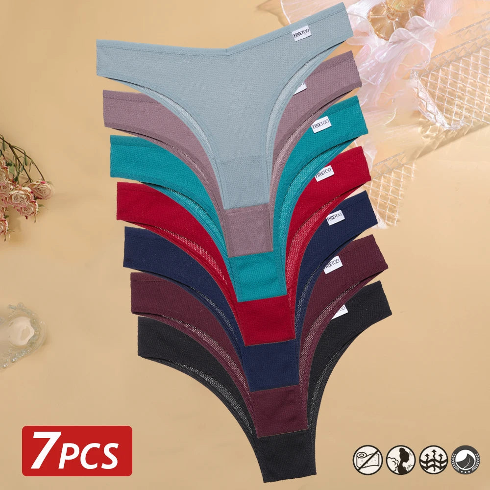 TakeTalk 7PCS Waffle Cotton Brazilian Panties Set 🌸 Sexy Low-Waist Bikini Underwear