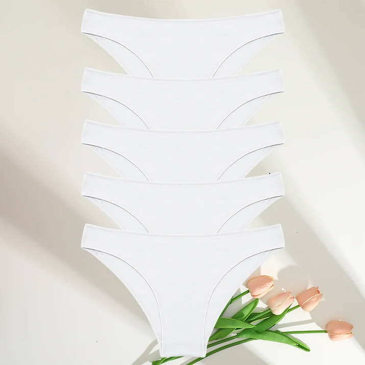 FINETOO 5PCS Cotton Panties Set 🌸 Low-Rise Soft Briefs for Women