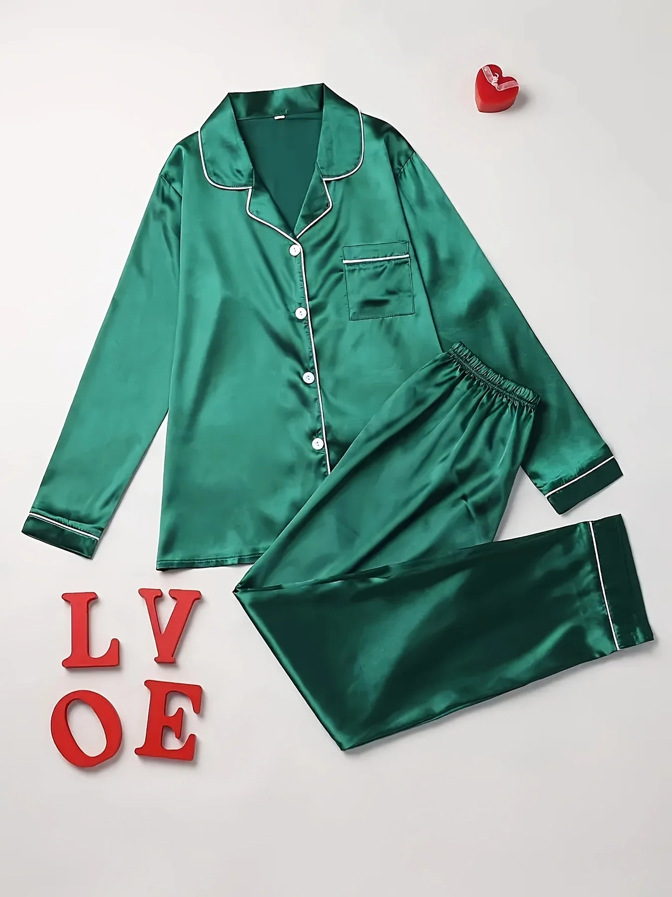 Solid Pajama Set – Long Sleeve Button-Up Top & Pants 🌙