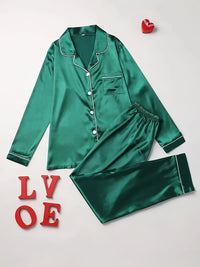Solid Pajama Set – Long Sleeve Button-Up Top & Pants 🌙