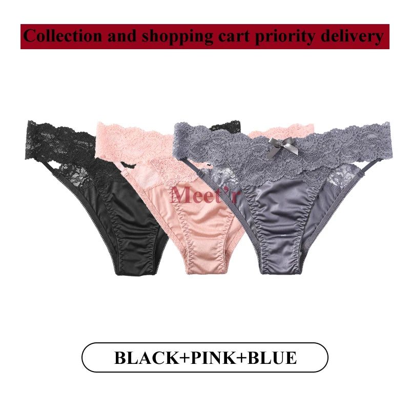 Meet'r 3Pcs Sexy Lace Panties Set 💕 Low-Waist Breathable G-String Briefs