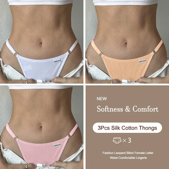 3-Pack Adjustable Cotton Thongs – Low-Waist & Seamless🌸