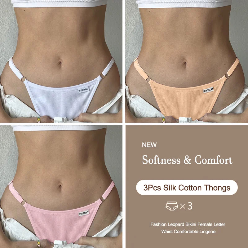 3-Pack Adjustable Cotton Thongs – Low-Waist & Seamless🌸