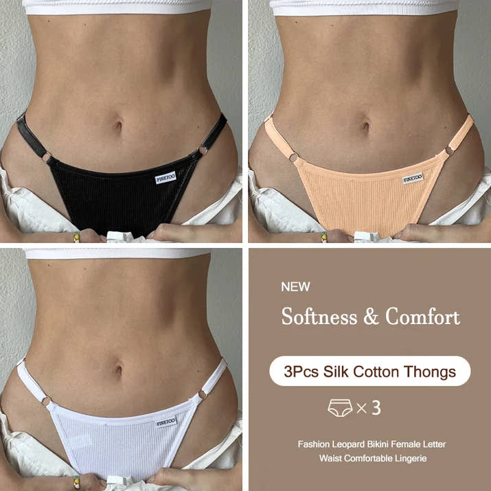 3-Pack Adjustable Cotton Thongs – Low-Waist & Seamless🌸