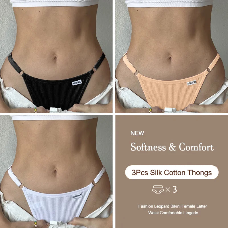 3-Pack Adjustable Cotton Thongs – Low-Waist & Seamless🌸