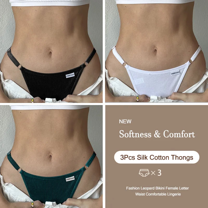 3-Pack Adjustable Cotton Thongs – Low-Waist & Seamless🌸