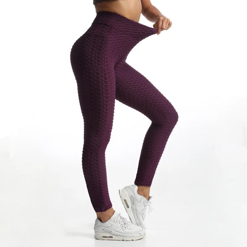 High-Waist Hip-Lift Bubble Leggings – Pocket Fitness & Gym Pants 🌟