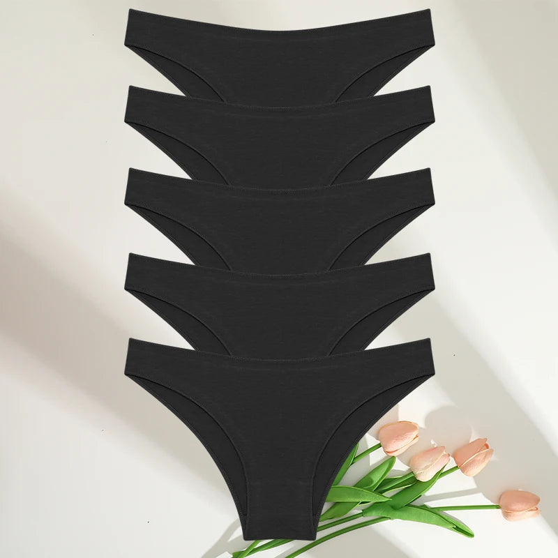 FINETOO 5PCS Cotton Panties Set 🌸 Low-Rise Soft Briefs for Women